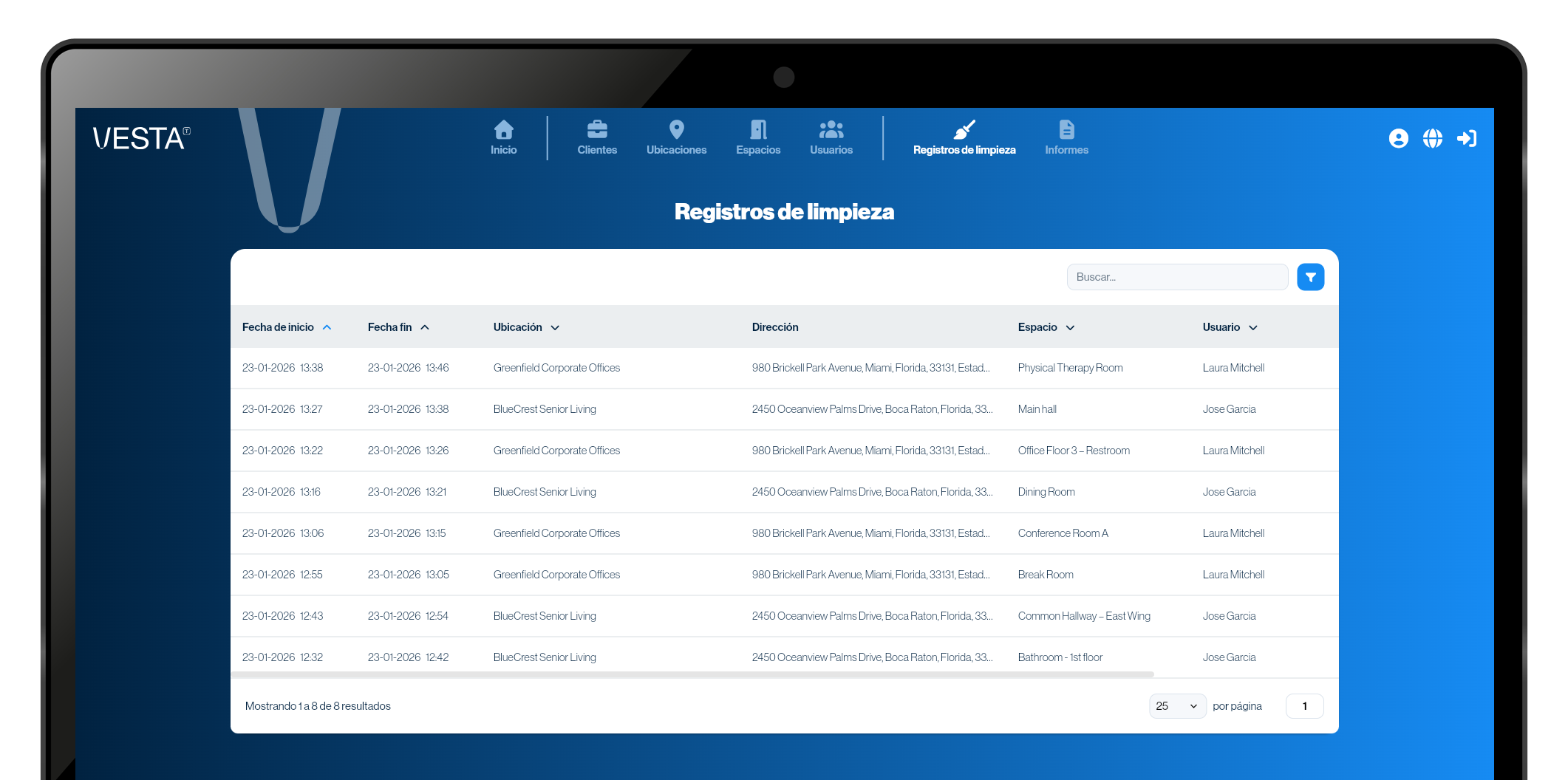 VESTA – Cleaning logs dashboard