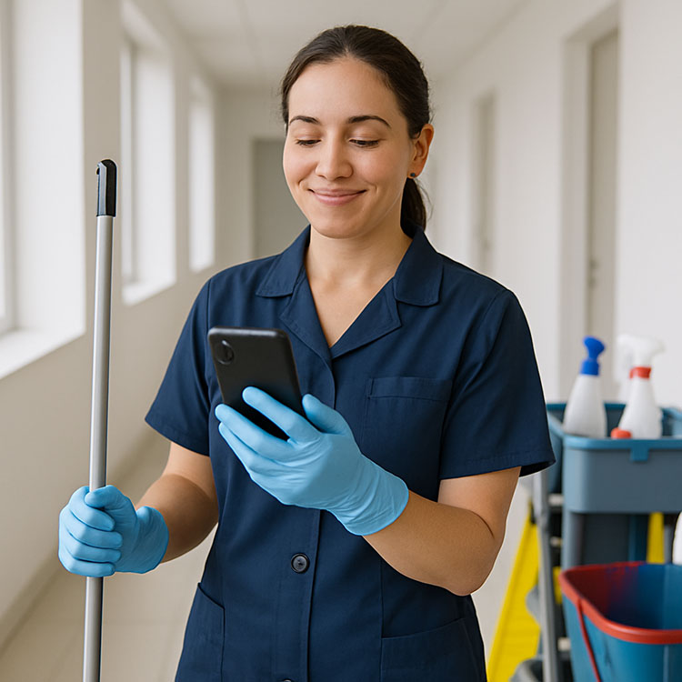 Operaria registrando limpiezas con VESTA